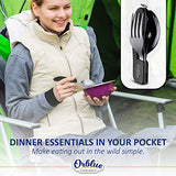 Orblue 4-in-1 Camping Utensils, 2-Pack, Black - Portable Stainless Steel Spoon, Fork, Knife & Bottle Opener Combo Set - Travel, Backpacking Cutlery Multitool